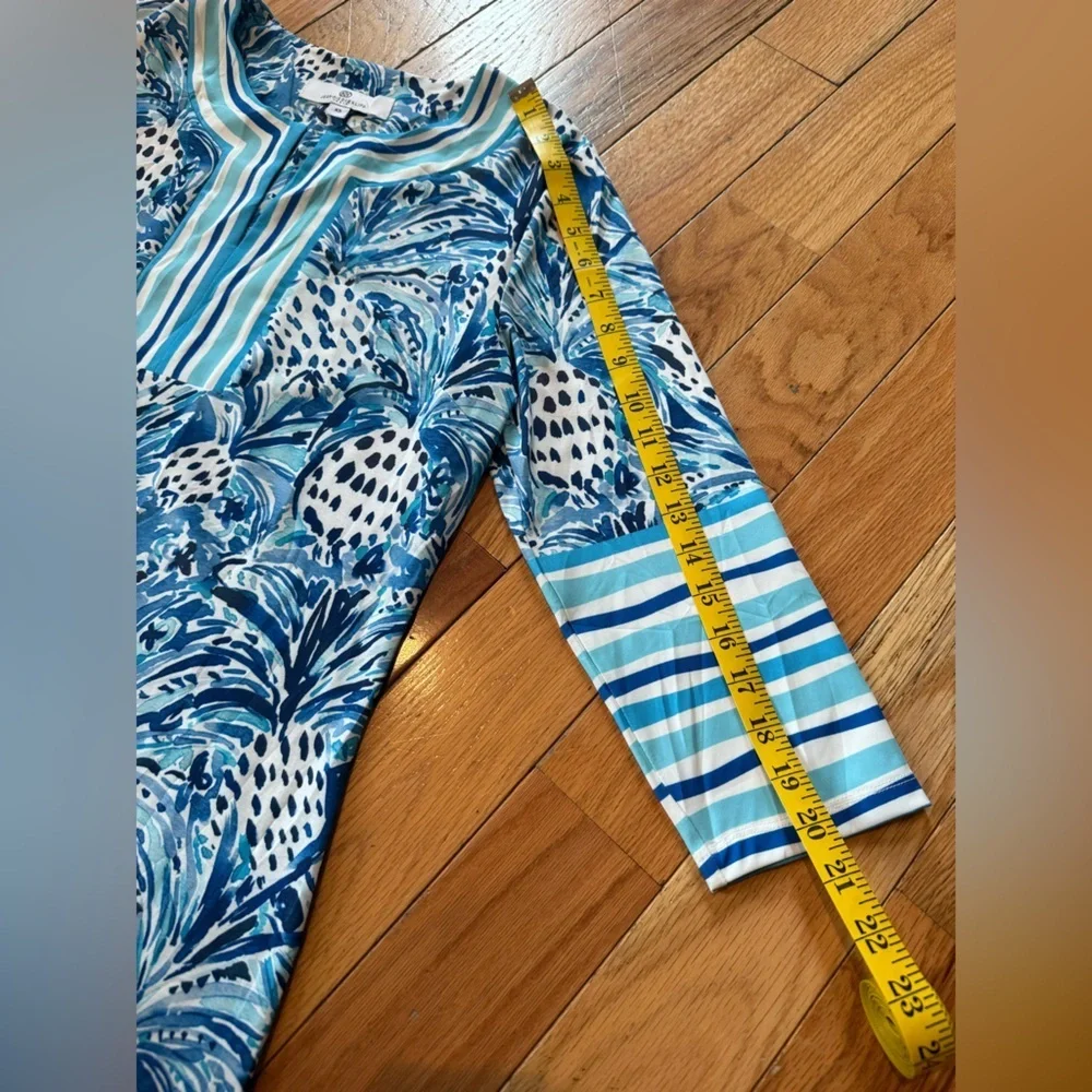 Jean-Pierre Klifa Paris 3/4 Sleeve Sheath Dress Pineapple Blue Green Women Sz XS - Picture 11 of 14